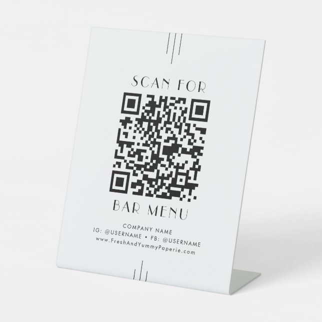 Signe De Table EVERLY Art Deco White Black Bar Menu QR Code (Recto)