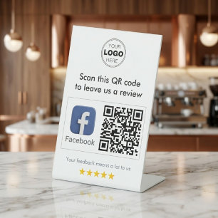 Signe De Table Examen du code QR Facebook minimaliste blanc moder