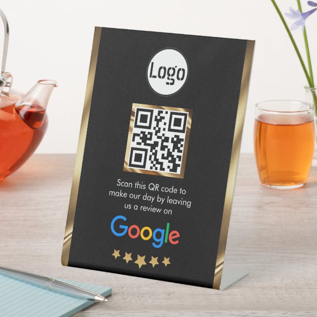Signe De Table Examen Google du code QR d'entreprise personnalisé (In SItu)