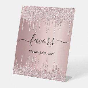 Signe De Table Faveurs de fête avec gouttes de paillettes rose bl