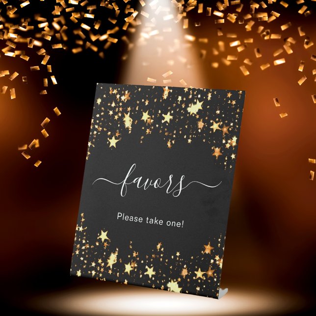 Signe De Table Faveurs de fête invité étoiles d'or noir (Créateur téléchargé)