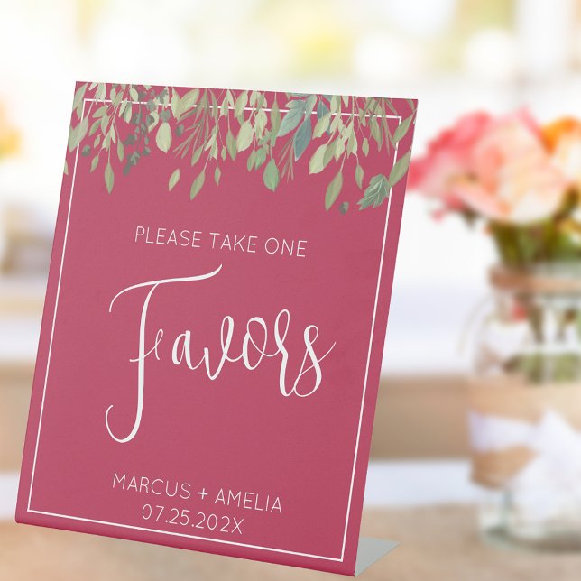 Signe De Table Faveurs de mariage Magenta & Eucalyptus (Créateur téléchargé)