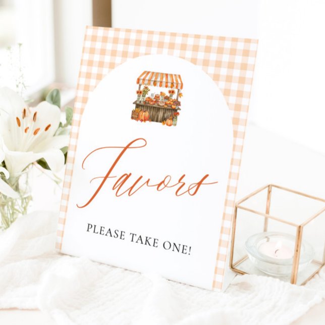 Signe De Table Faveurs Gingham d'Automne Fraîche du Marché (Fall Gingham Fresh Off The Market Favors Sign)