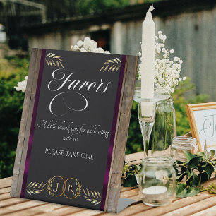 Signe De Table Faveurs Monogramme & Ruban - Prune
