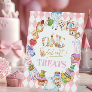 Signe De Table Faveurs rose pour 1er anniversaire d'Alice au pays