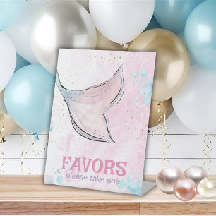 Signe De Table Favoris de queue de sirène à l'aquarelle rose et v
