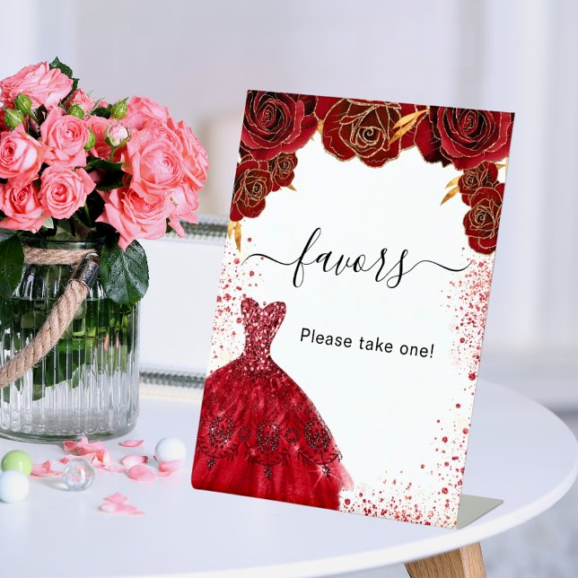 Signe De Table Favorise la robe blanche rouge fleurs fête (Créateur téléchargé)