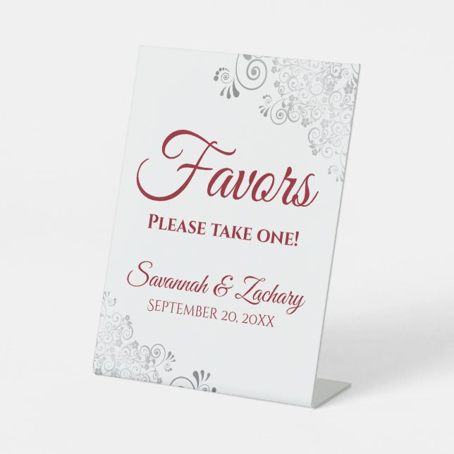 Signe De Table Favoriser One Silver & Red sur Mariage blanc (Recto)