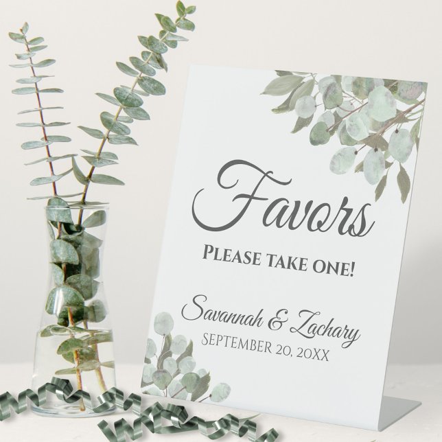 Signe De Table Favoriser un seul Mariage Eucalyptus & Verdure (In Situ with Plant and Ribbons)