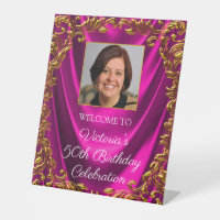 Femme Fuchsia Gold Photo Birthday Welcome Table
