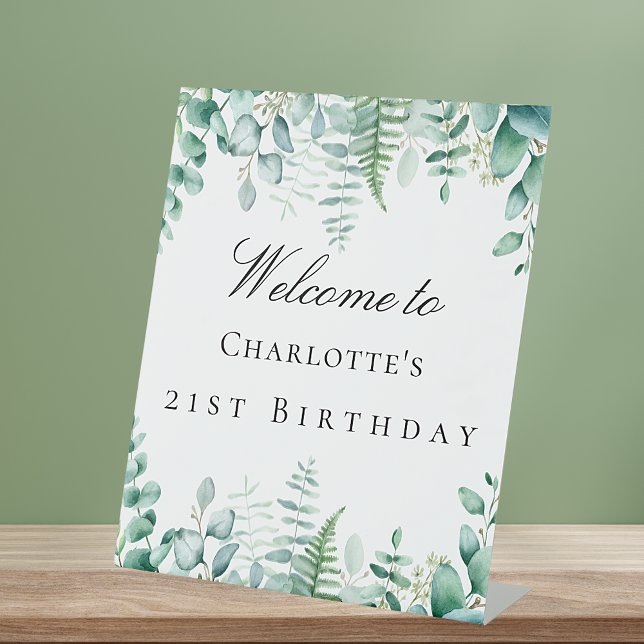 Signe De Table Fête d'anniversaire eucalyptus verdure forêt bienv (Créateur téléchargé)