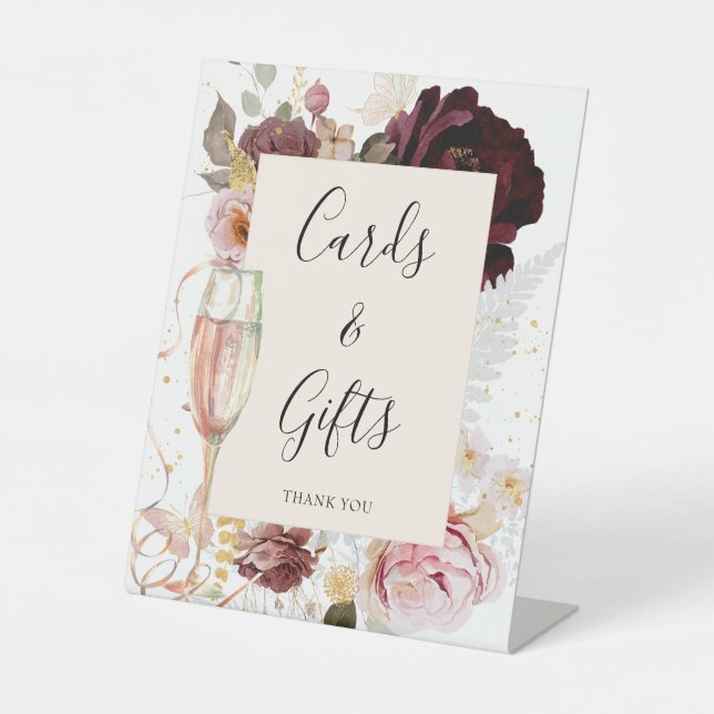 Signe De Table Fête de mariage Champagne Floral Rose  (Recto)