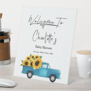 Signe De Table Fête de naissance avec camion à l'aquarelle et tou