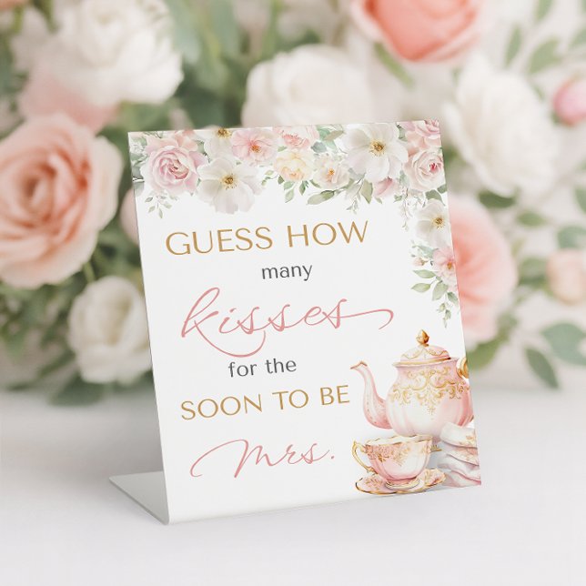 Signe De Table Fête de Thé Mariage Devinez Combien (Tea Party Bridal Shower Guess How Many Pedestal Sign)