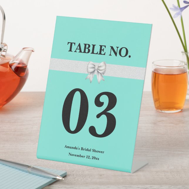 Signe De Table Fête des mariées Aqua Blue White Bow (In SItu)