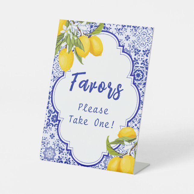 Signe De Table Fête des mariées citron jaune bleu italien Favoris (Recto)