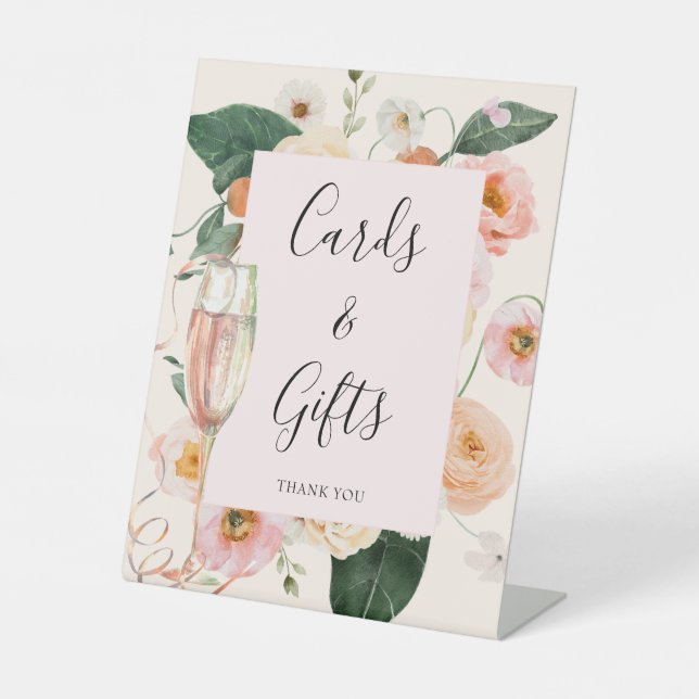 Signe De Table Fête des mariées de champagne rose floral moderne (Recto)