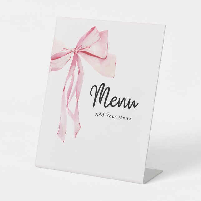 Signe De Table Fête des mariées de menu Elegant Pink Bow (Recto)