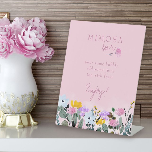 Signe De Table Fête des mariées rose Fleur sauvage Mimosa Bar (Mimosa bar sign from my Wildflower Lawn Collection.)