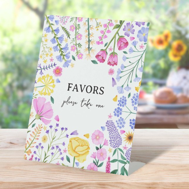 Signe De Table Fête du Jardin du Petit Fleur sauvage Anniversaire (Little Wildflower Garden Party Birthday Pedestal Sign)