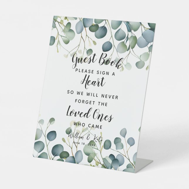 Signe De Table feuillage coeur vert livre d'or mariage eucalyptus (Recto)