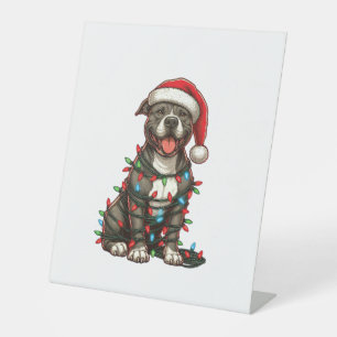 Signe De Table Feux de Noël de Chien à mâchoire Santa Chapeau Noë