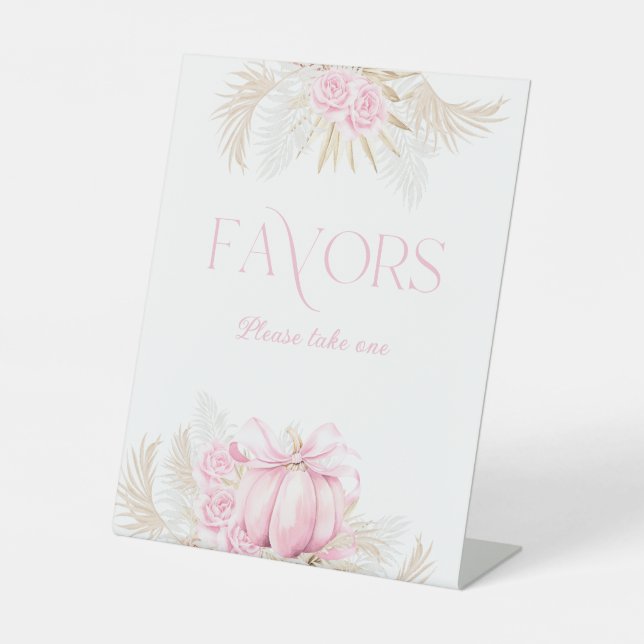 Signe De Table Fille Citrouille rose Fille Floral Bow Baby shower (Recto)