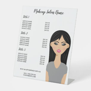 Signe De Table Fille Maquillage Cheveux Noirs Gros Plan Menu Arti