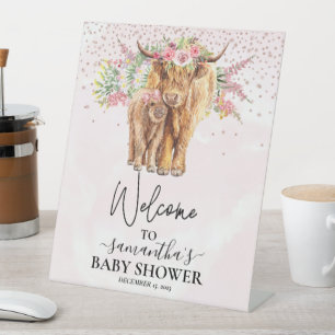 Signe De Table Fille Rose Bienvenue Highland Vache Veau Baby Show