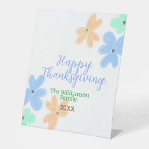 Signe De Table Fleur d'aquarelle bleu orange vert hiverMerci
