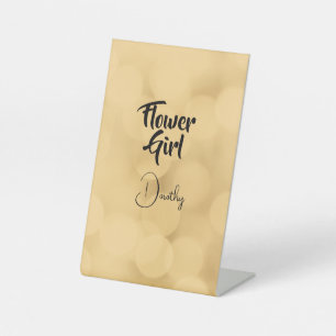 Signe De Table Fleur Girl - texte modifiable sur or Signal Pedest