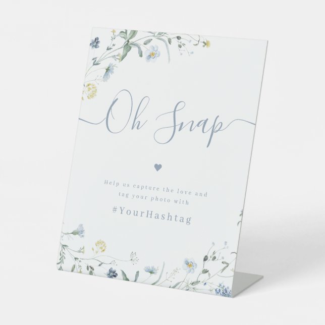 Signe De Table Fleur sauvage bleu script Mariage rustique Oh Snap (Recto)
