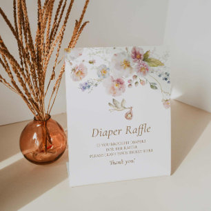 Signe De Table Fleur sauvage Boho Baby shower Déchets Raffle