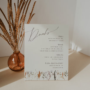 Signe De Table Fleur sauvage d'automne Boho   Menu Boissons Maria