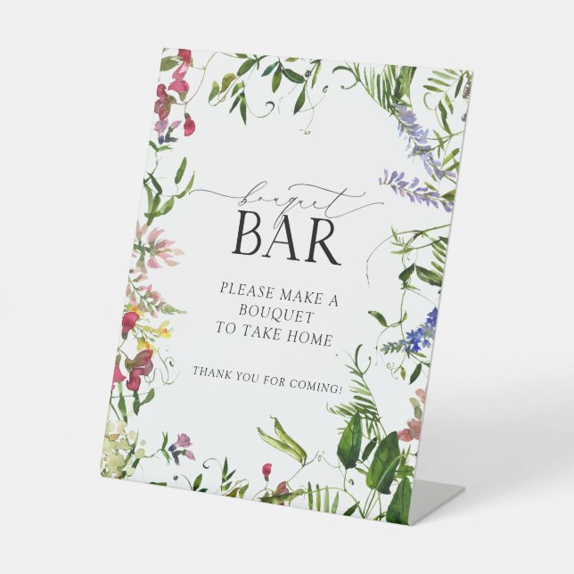 Signe De Table Fleur sauvage d'été Aquarelle douche Bouquet Bar (Recto)