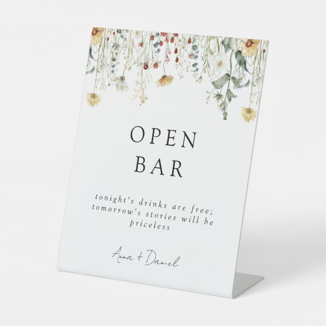 Signe De Table Fleur sauvage d'été Mariage de terrain Open Bar (Recto)