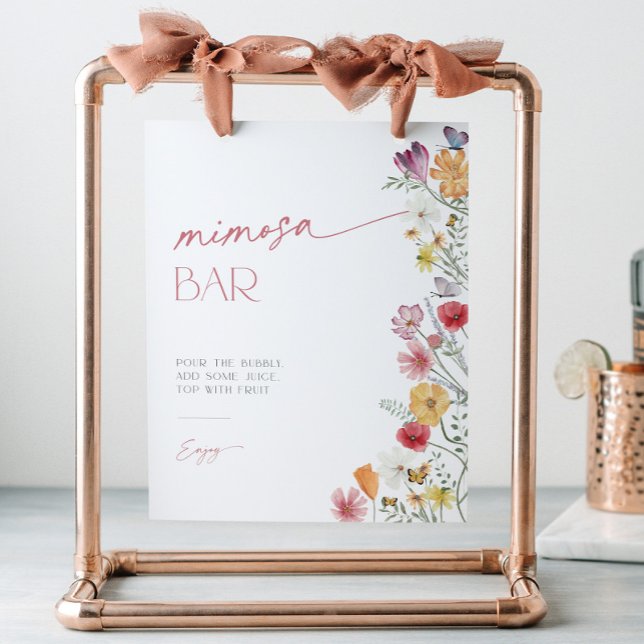 Signe De Table Fleur sauvage et papillon Mimosa Bar Cocktail Bois (Wildflower and Butterfly Mimosa Bar Sign)