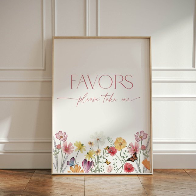 Signe De Table Fleur sauvage et papillons Amour en fleur Faveurs (Wildflower and Butterflies Favors, please take one sign)