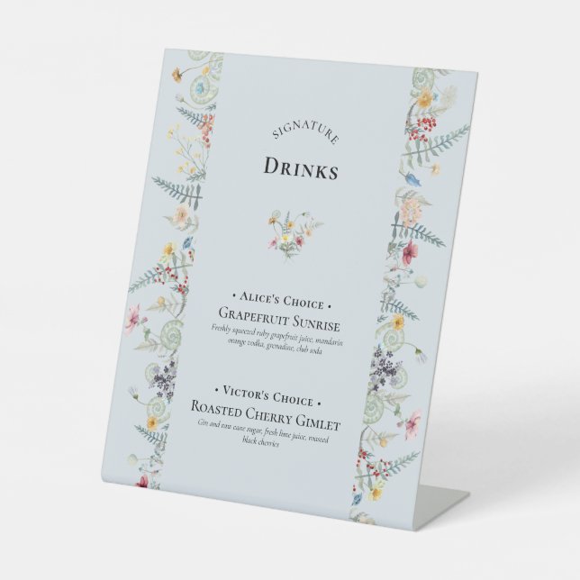 Signe De Table Fleur sauvage simple Fern Dusty Blue Signature Boi (Recto)