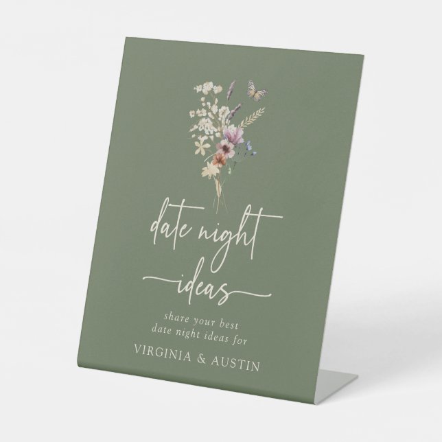 Signe De Table Fleur sauvage vert Boho Date Nuit (Recto)
