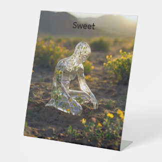 Signe De Table Fleur verte et jaune et homme