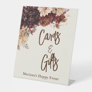 Signe De Table Fleurs beiges Brown Floral sur cartes ivoire Cadea