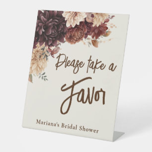 Signe De Table Fleurs beiges Brown Floral sur Ivory Favoriser