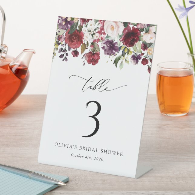 Signe De Table Fleurs Bourgognes, Fleurs Roses, Numéros De Table  (In SItu)