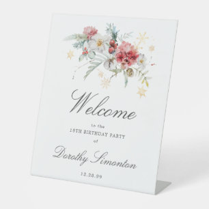 Signe De Table Fleurs d'aquarelle d'hiver 19e anniversaire Bienve