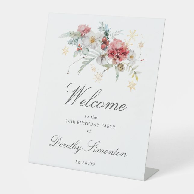 Signe De Table Fleurs d'aquarelle d'hiver 70e anniversaire Bienve (Recto)