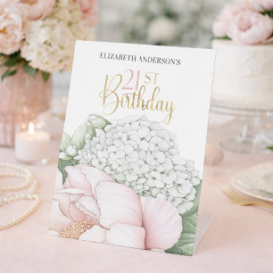 Signe De Table Fleurs de Paon Rose Fard Anniversaire 21 Ans