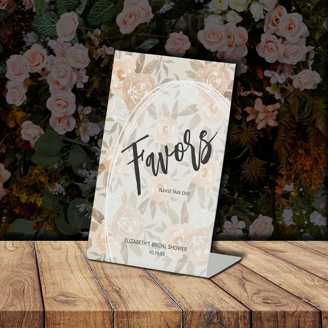 Signe De Table Fleurs de pêche rustiques FAVORISENT LA Fête des m (Rustic Peach Flowers FAVORS Bridal Shower Pedestal Sign)