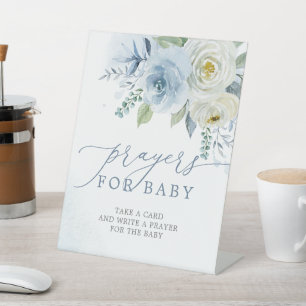 Signe De Table Fleurs de rose bleue poussiéreuse Prières pour béb