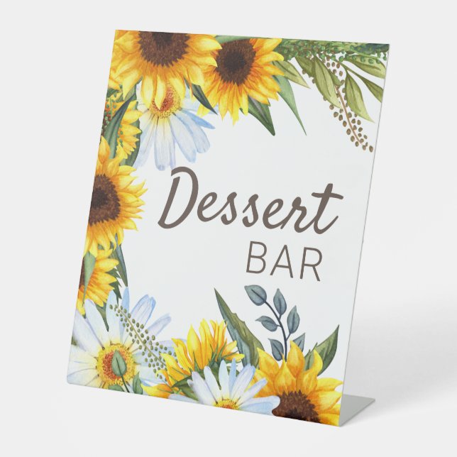 Signe De Table Fleurs de soleil Jaunes Blancs Daisis Dessert Bar (Recto)